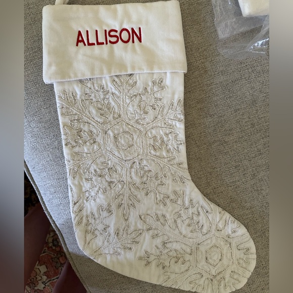 “Allison” Pottery Barn Snowflake Stocking - Picture 1 of 3